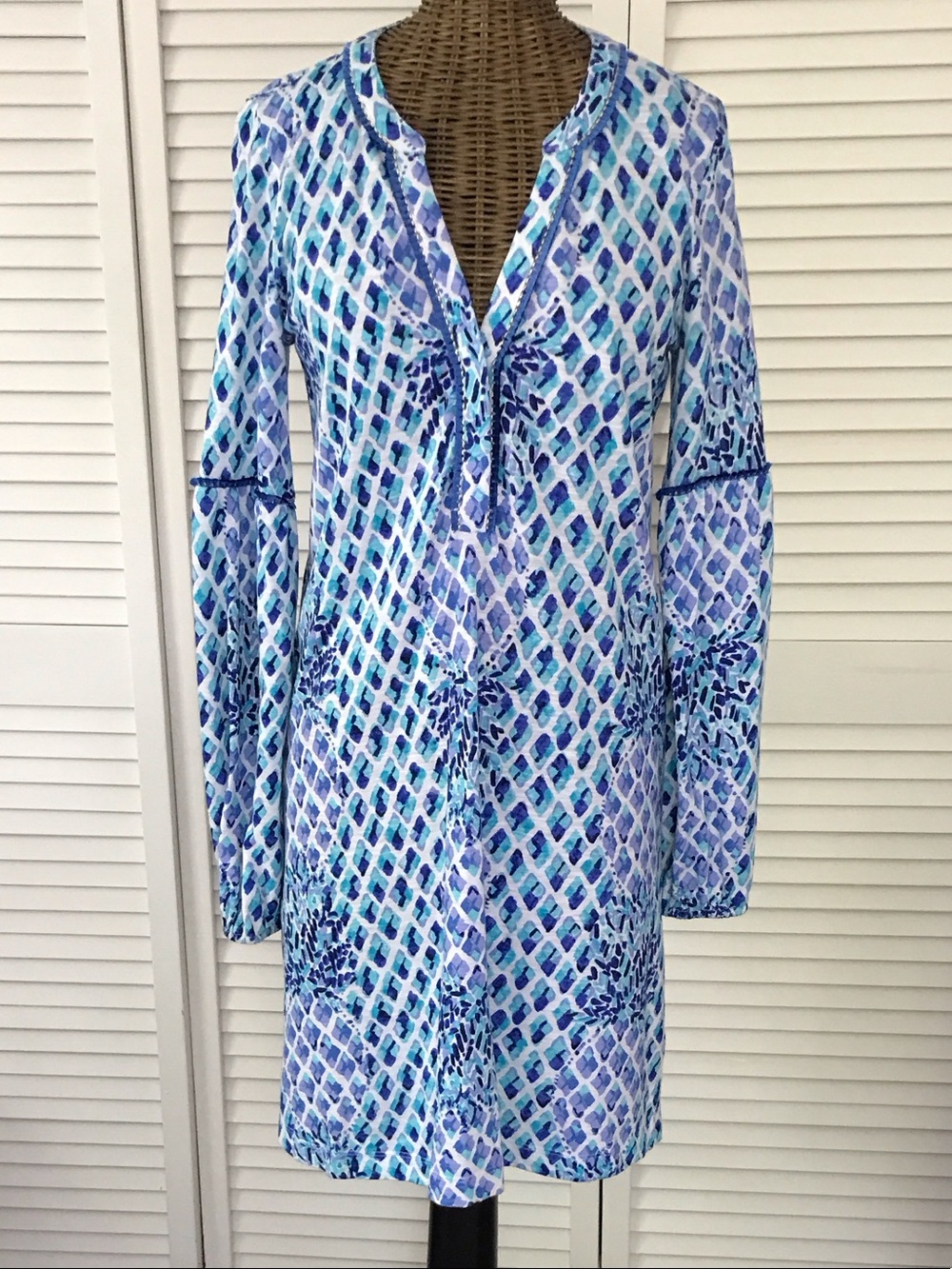 Lilly Pulitzer Blue & White Long Sleeve Printed Tunic Dress